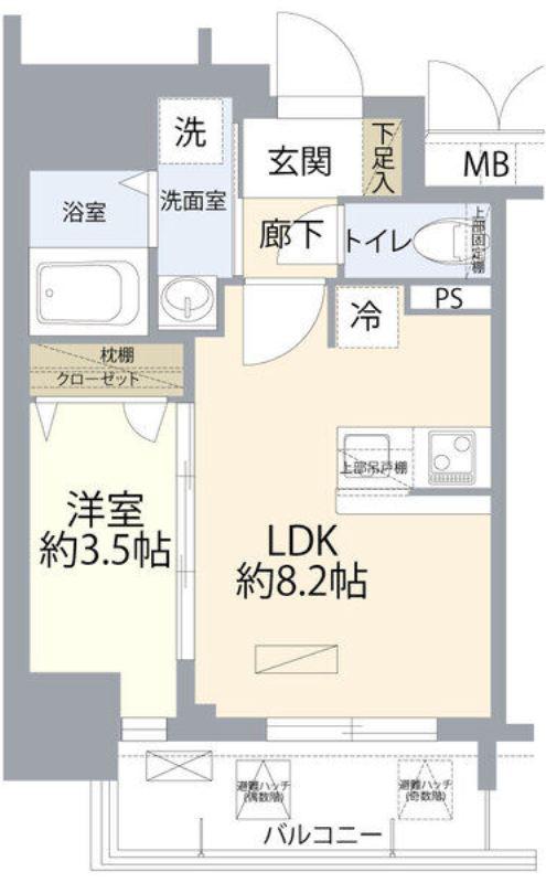 ディアレイシャス湊川公園(1LDK/2階)の間取り写真