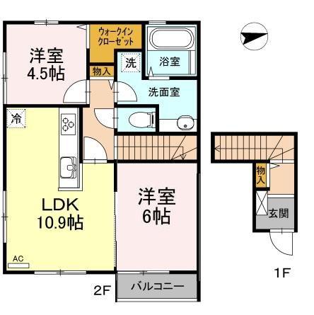 アイビュー日の出(2LDK/2階)の間取り写真