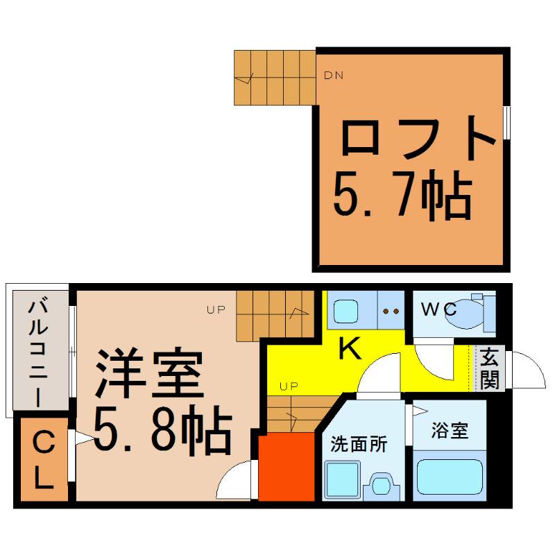 CREO堀田壱番館(1K/1階)の間取り写真