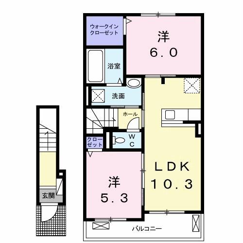 ガーデン漆原II(2LDK/2階)の間取り写真