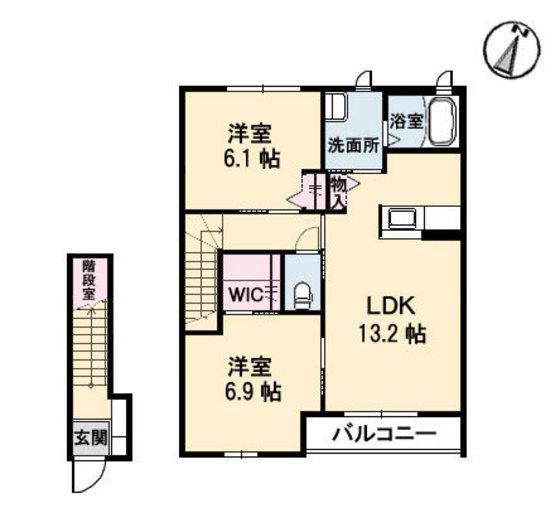 エクリールC棟(2LDK/2階)の間取り写真