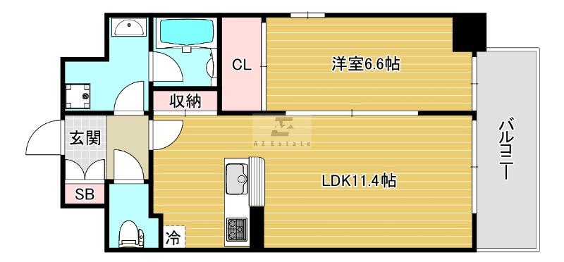FUKU島之内(1LDK/11階)の間取り写真