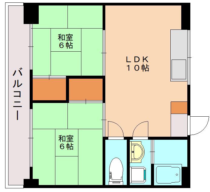 コーポのなか(2LDK/4階)の間取り写真