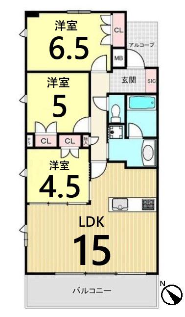 レ・ジェイド名古屋(3LDK/13階)の間取り写真