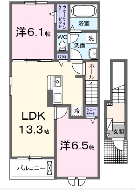 プリムローズ(2LDK/2階)の間取り写真