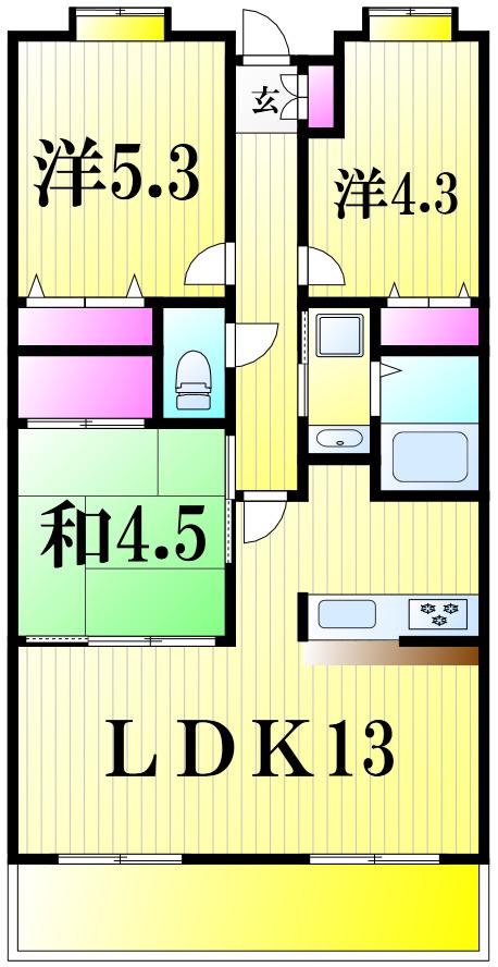 カーサグラン松戸(3LDK/2階)の間取り写真