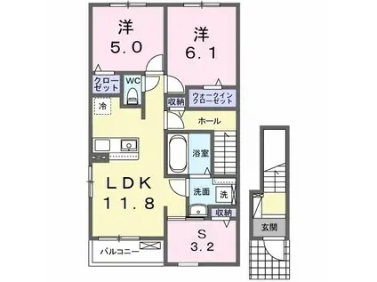 カレント レジデンス 下増田II(2LDK/2階)の間取り写真