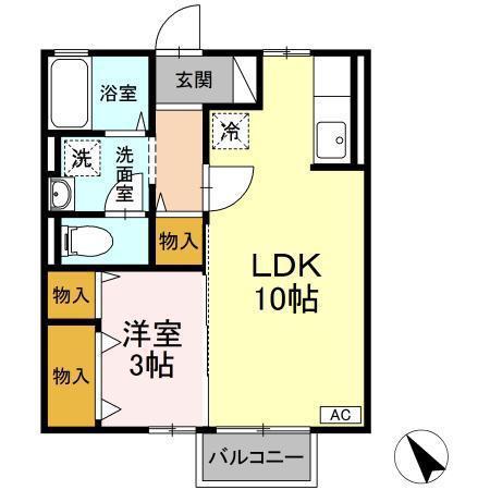 リビングタウン八橋B(1LDK/2階)の間取り写真