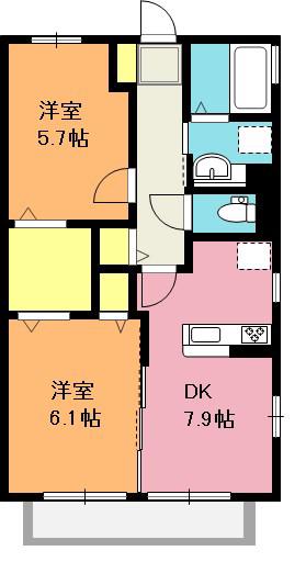 ドミール上尾(2DK/2階)の間取り写真