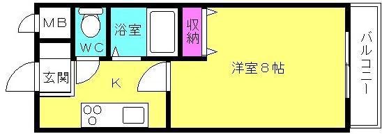 ジュネス鴨池Ⅰ(1K/3階)の間取り写真