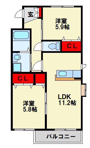 シャーメゾンJ・KA棟(2LDK/3階)の間取り写真