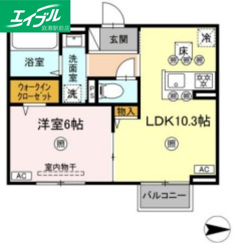 アフィネ浜ノ茶屋(1LDK/1階)の間取り写真