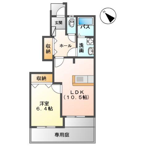 スターテラス喜入(1LDK/1階)の間取り写真