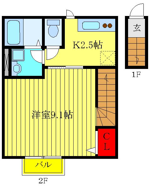 ルナフローラ(1K/2階)の間取り写真