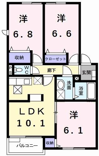 アビタシオンー小坂-B(3LDK/1階)の間取り写真