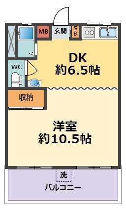 甲子園第二コーポラス(1DK/5階)の間取り写真