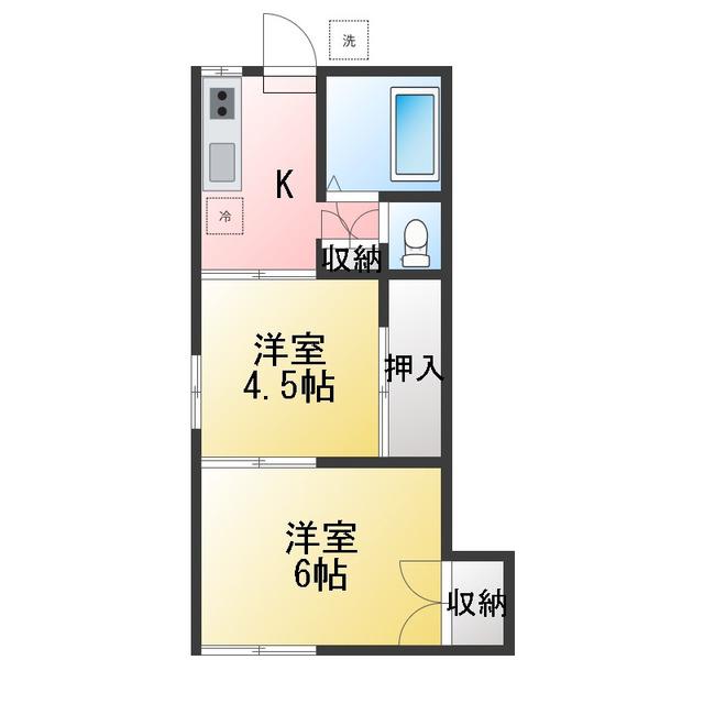 立野ハイツ(2K/1階)の間取り写真