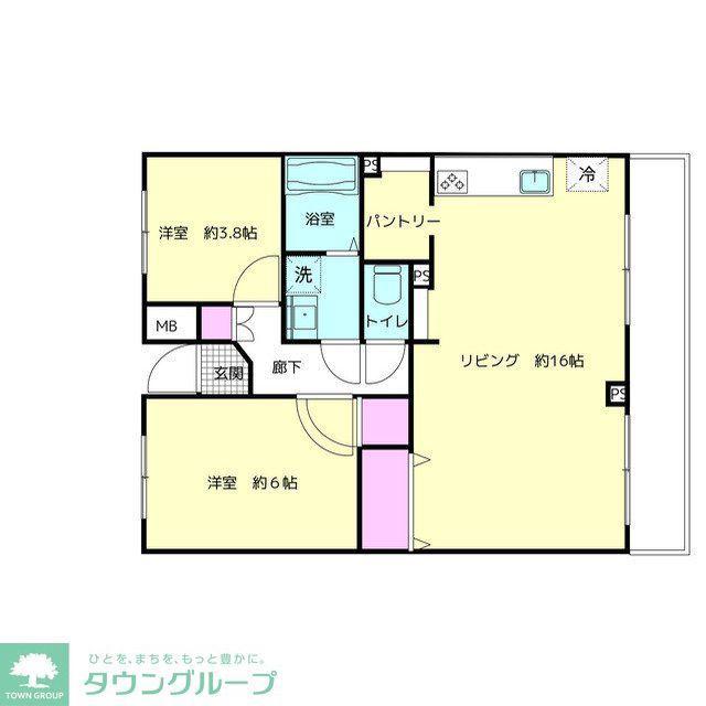 ハイセクタス(2LDK/1階)の間取り写真