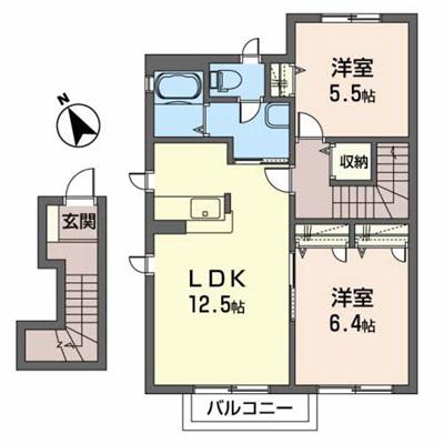 リジェールII(2LDK/2階)の間取り写真