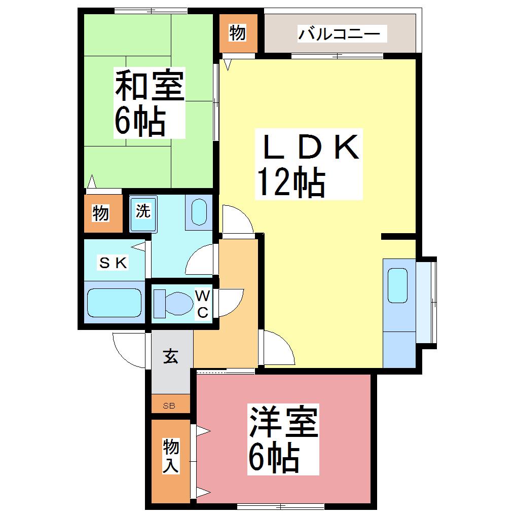 エスペランス F(2LDK/1階)の間取り写真