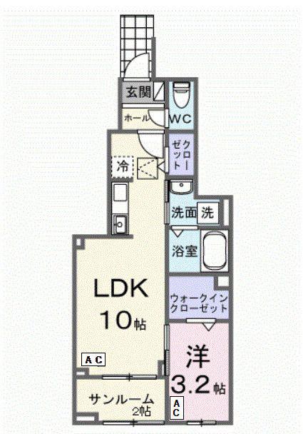 ソルジエンテ(1LDK/1階)の間取り写真