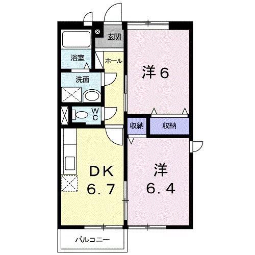サンパティークおかもとB(2DK/2階)の間取り写真