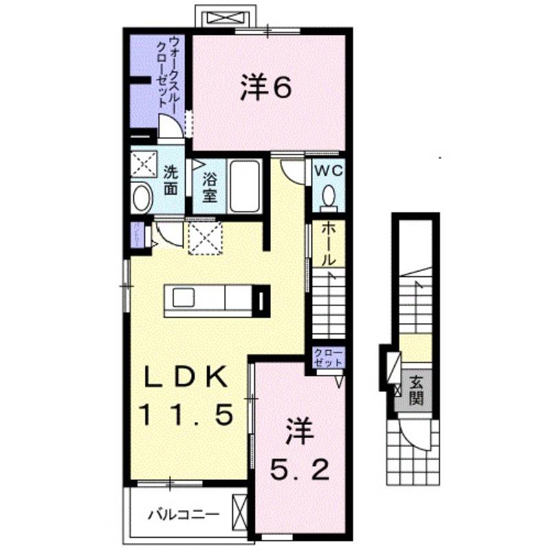 ヴァンヴェール A(2LDK/2階)の間取り写真