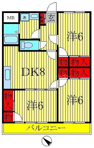 セナリオコート増尾イーストB(3DK/2階)の間取り写真