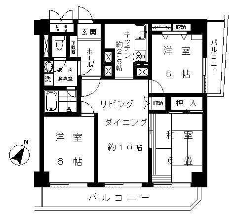 イトーピア六義園(3LDK/2階)の間取り写真