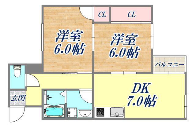 コスモハイツ(2DK/1階)の間取り写真