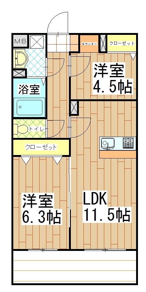 オークランド(2LDK/2階)の間取り写真