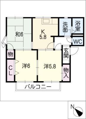 グリーンロード大堀A棟(3K/2階)の間取り写真