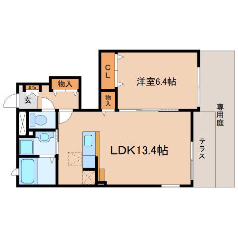 プリムローズ(1LDK/1階)の間取り写真