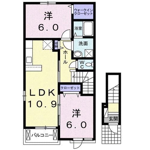 アヴェニール I 2LDK(2LDK/2階)の間取り写真