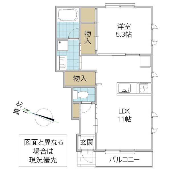 レーガベーネ千波町 B棟(1LDK/1階)の間取り写真