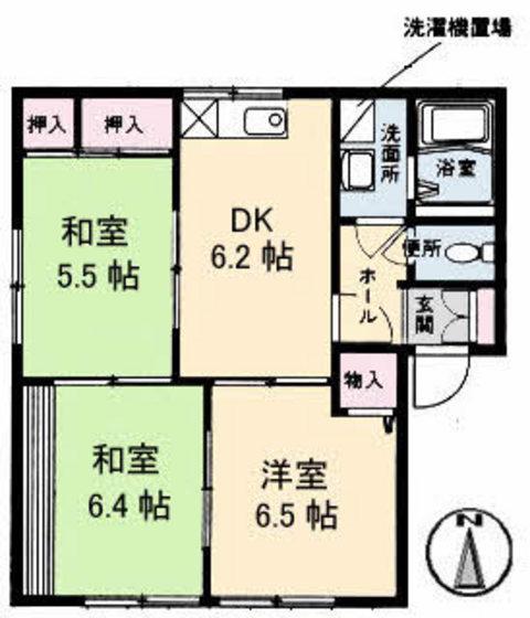 エイティー隅本 D棟(3DK/1階)の間取り写真