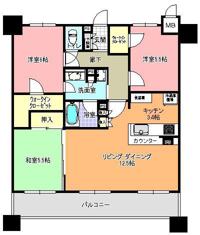 サンクレイドル水戸セレンティール(3LDK/3階)の間取り写真