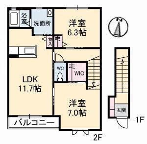 沢井手フラッツ(2LDK/2階)の間取り写真