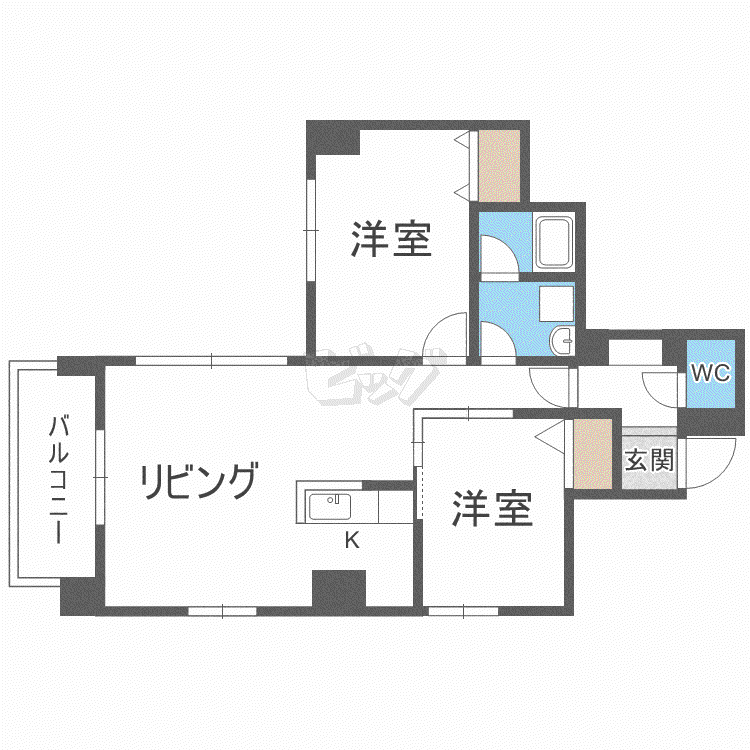 ルートピア平和(2LDK/3階)の間取り写真