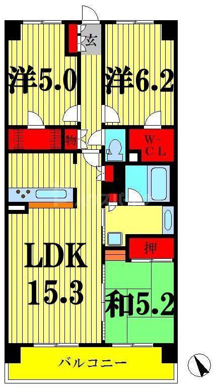 クレストフォルム柏サウスウィング(3LDK/3階)の間取り写真