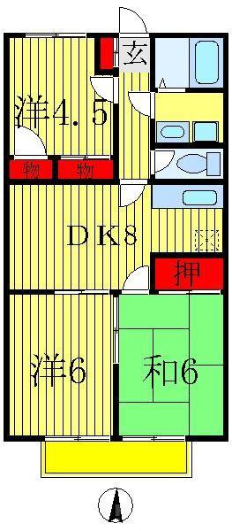 シャンテK(3DK/1階)の間取り写真