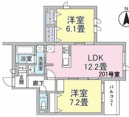 クレイドル ユウシン(2LDK/2階)の間取り写真