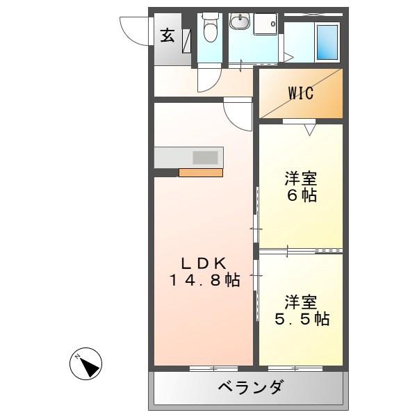 ハートフル・ゴリオン(2LDK/2階)の間取り写真