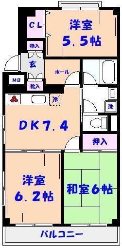 ミキハイム国府台弐番館(3DK/4階)の間取り写真