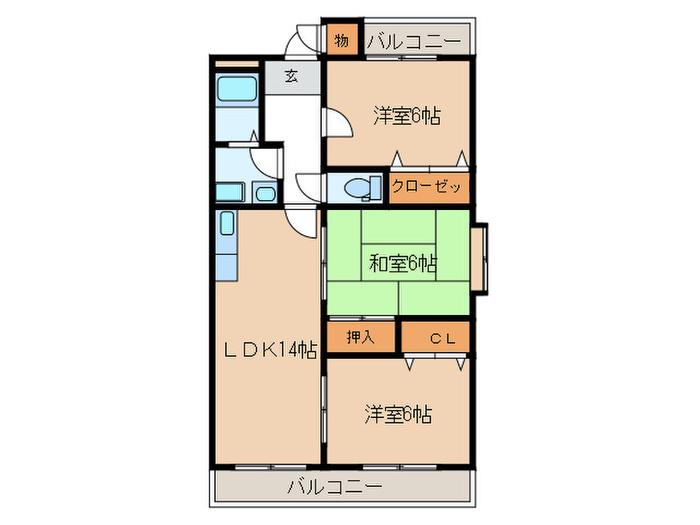 エスエランサ室見(3LDK/1階)の間取り写真