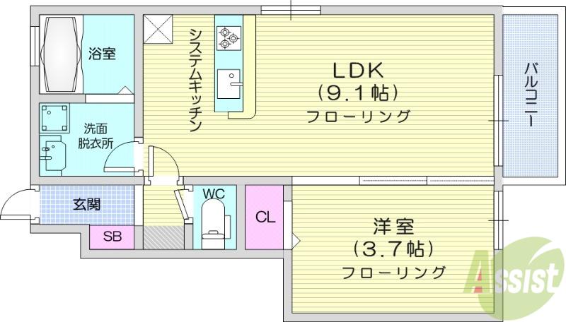 セントレ富沢 Ⅱ(1LDK/1階)の間取り写真
