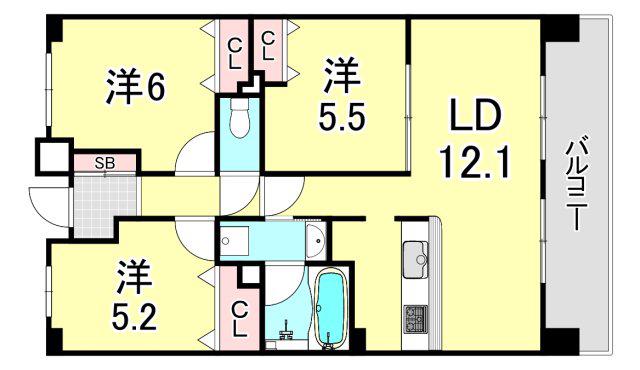 KDX宝塚レジデンス(3LDK/14階)の間取り写真