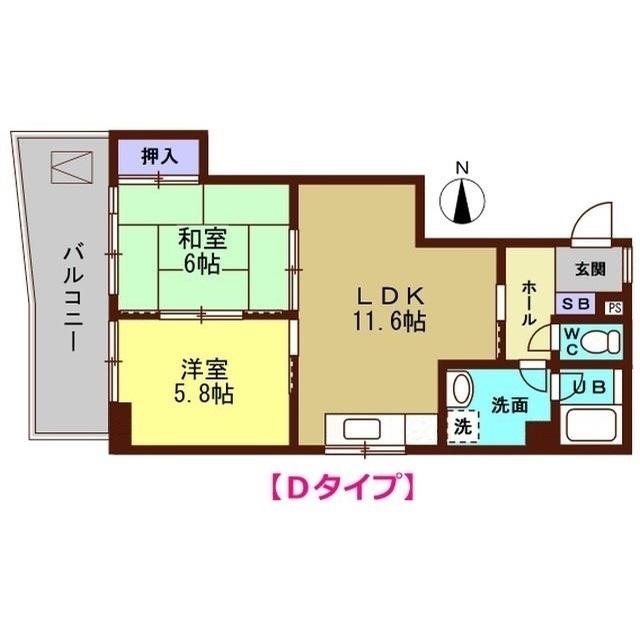 シャスターハイム(2LDK/5階)の間取り写真