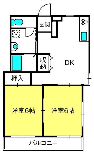 桃園ハイツ(2DK/3階)の間取り写真