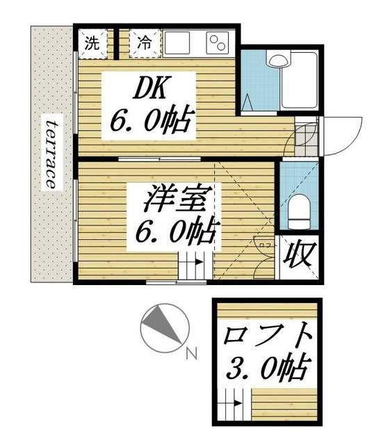 北小金第15レジデンス(1DK/1階)の間取り写真